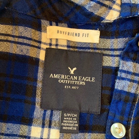 American Eagle Shirt Boyfriend Fit plaid flannel popover top size small - Picture 3 of 7